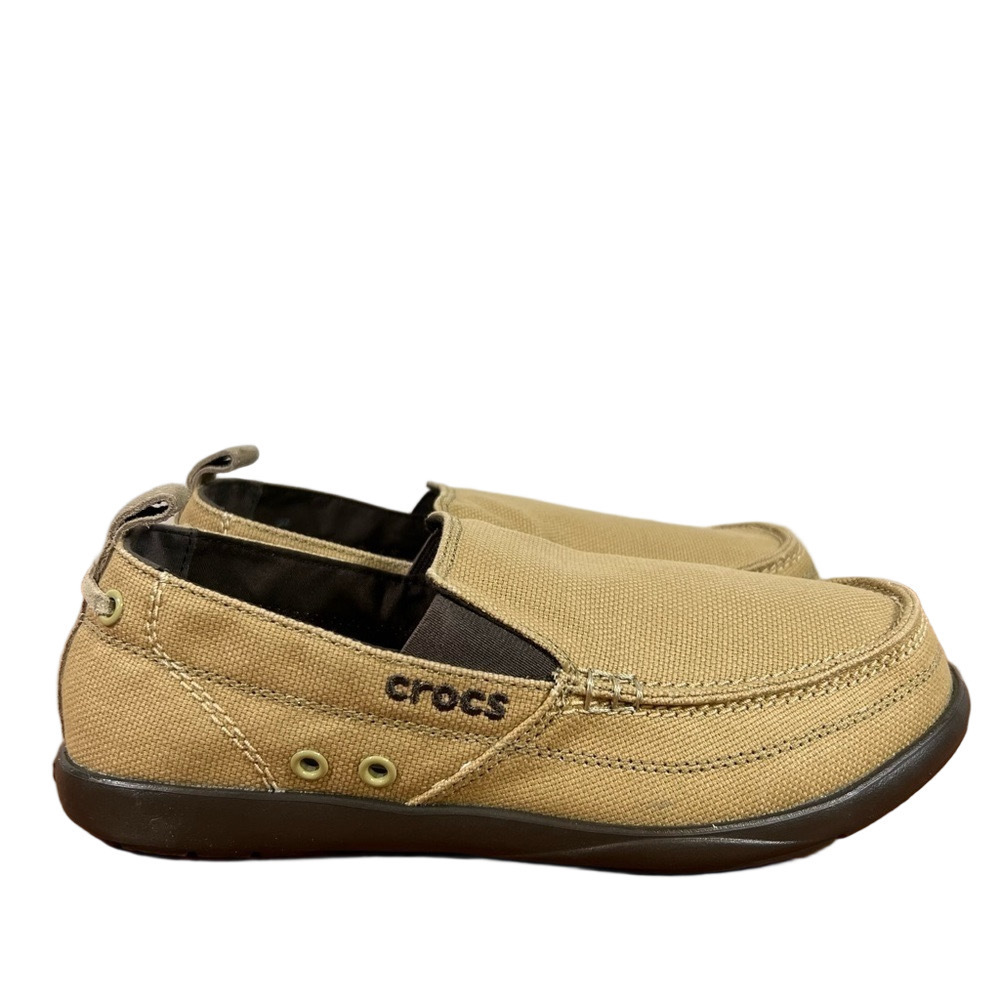 Crocs Walu Khaki Espresso Brown Men's Slip On Canvas Shoe Size 7 #837